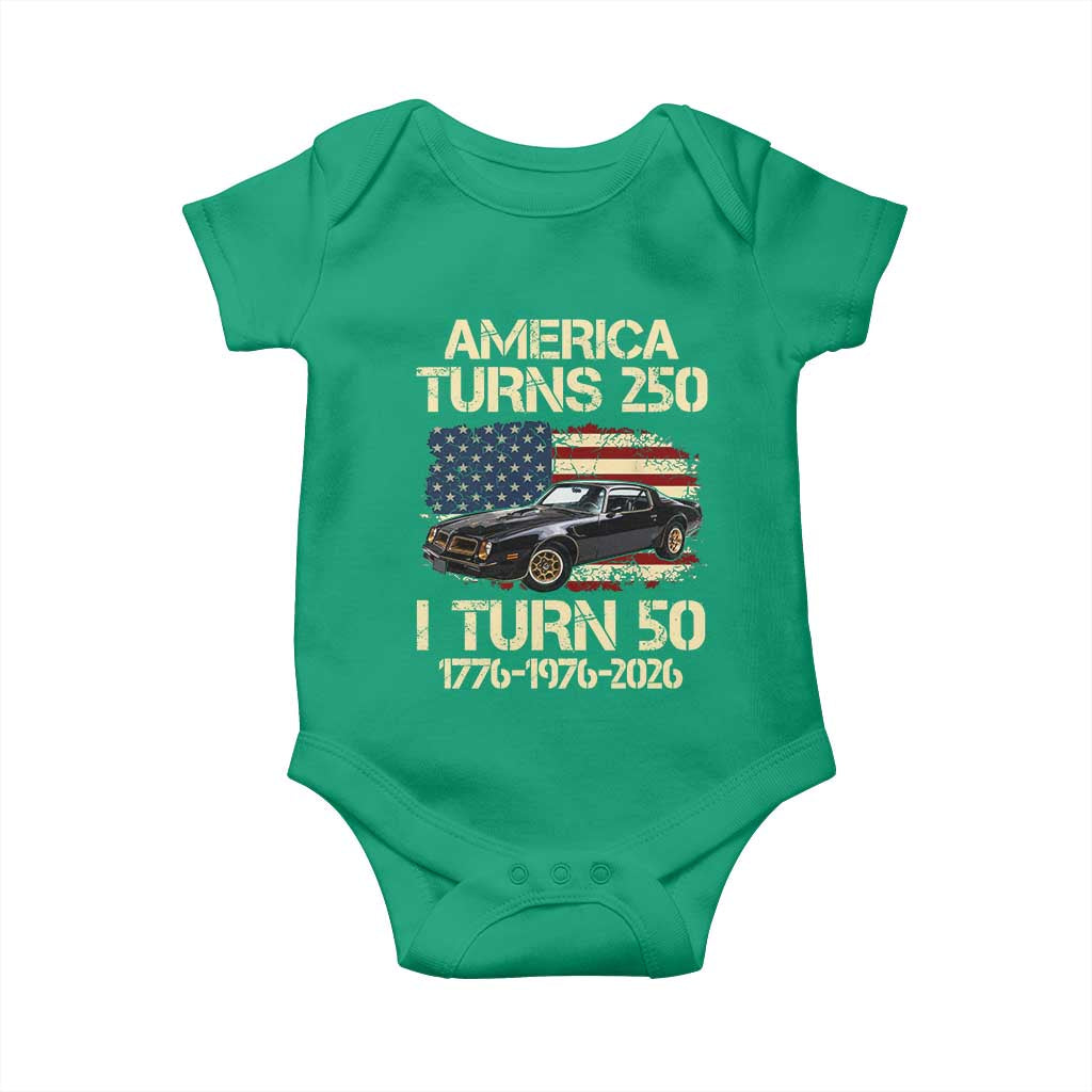 America Turns 250 I Turn 50 1976 50th Birthday Baby Onesie Retro 70s Muscle Car Lover