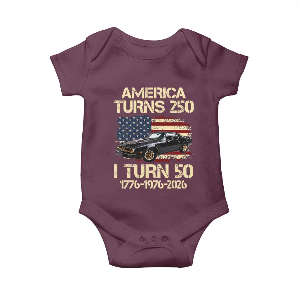 America Turns 250 I Turn 50 1976 50th Birthday Baby Onesie Retro 70s Muscle Car Lover