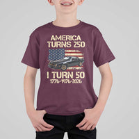 America Turns 250 I Turn 50 1976 50th Birthday T Shirt For Kid Retro 70s Muscle Car Lover