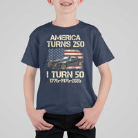America Turns 250 I Turn 50 1976 50th Birthday T Shirt For Kid Retro 70s Muscle Car Lover