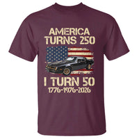 America Turns 250 I Turn 50 1976 50th Birthday T Shirt Retro 70s Muscle Car Lover