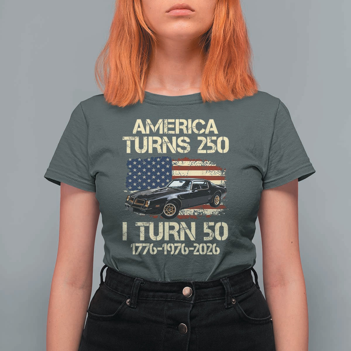 America Turns 250 I Turn 50 1976 50th Birthday T Shirt For Women Retro 70s Muscle Car Lover