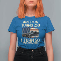 America Turns 250 I Turn 50 1976 50th Birthday T Shirt For Women Retro 70s Muscle Car Lover