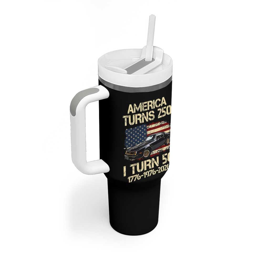 America Turns 250 I Turn 50 1976 50th Birthday Tumbler With Handle Retro 70s Muscle Car Lover