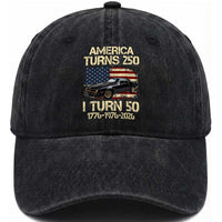 America Turns 250 I Turn 50 1976 50th Birthday Washed Cotton Baseball Cap Retro 70s Muscle Car Lover
