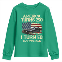 America Turns 250 I Turn 50 1976 50th Birthday Youth Sweatshirt Retro 70s Muscle Car Lover