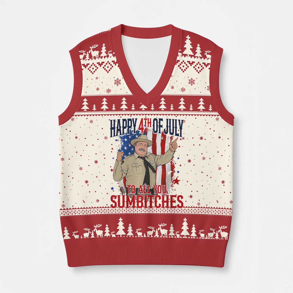 Happy 4th Of July To All You Sumbitches V-Neck Knit Sweater Vest Funny USA 250th Anniversary Independence Day