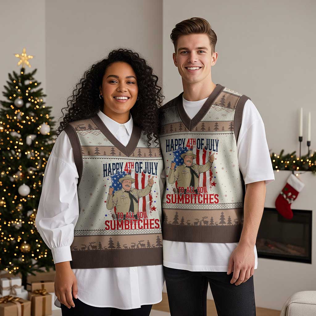 Happy 4th Of July To All You Sumbitches V-Neck Knit Sweater Vest Funny USA 250th Anniversary Independence Day
