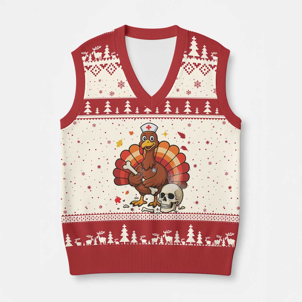 Funny Thanksgiving Nurse Turkey V-Neck Knit Sweater Vest Fall RN - Wonder Print Shop