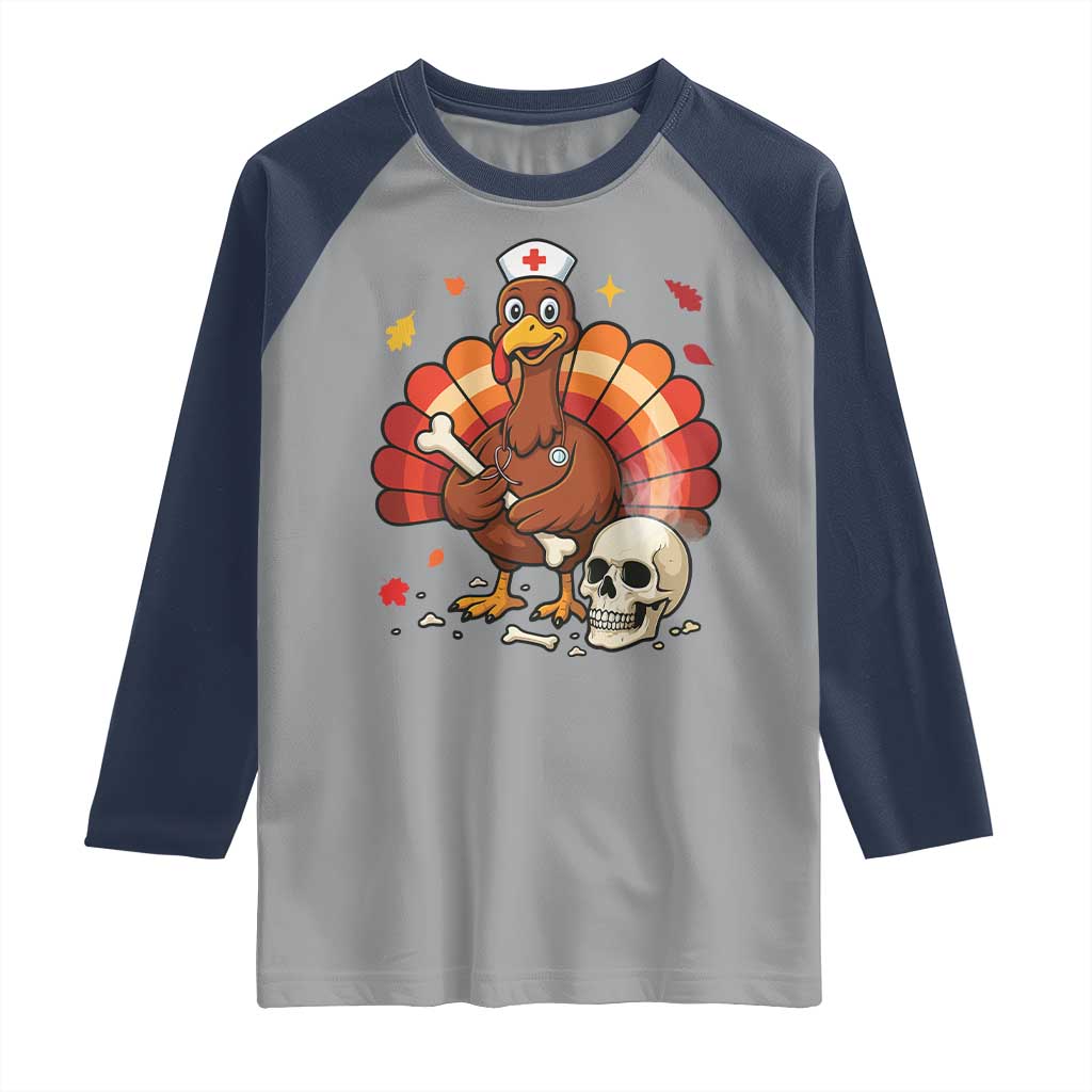Funny Thanksgiving Nurse Turkey Raglan Shirt Fall RN - Wonder Print Shop
