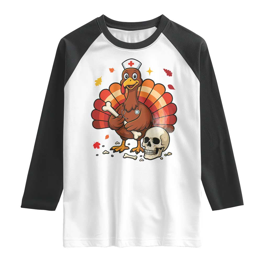 Funny Thanksgiving Nurse Turkey Raglan Shirt Fall RN - Wonder Print Shop