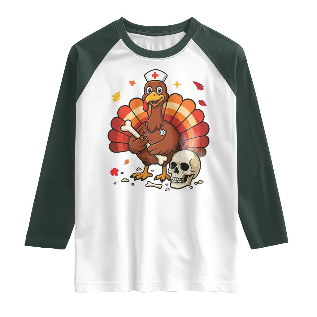 Funny Thanksgiving Nurse Turkey Raglan Shirt Fall RN - Wonder Print Shop