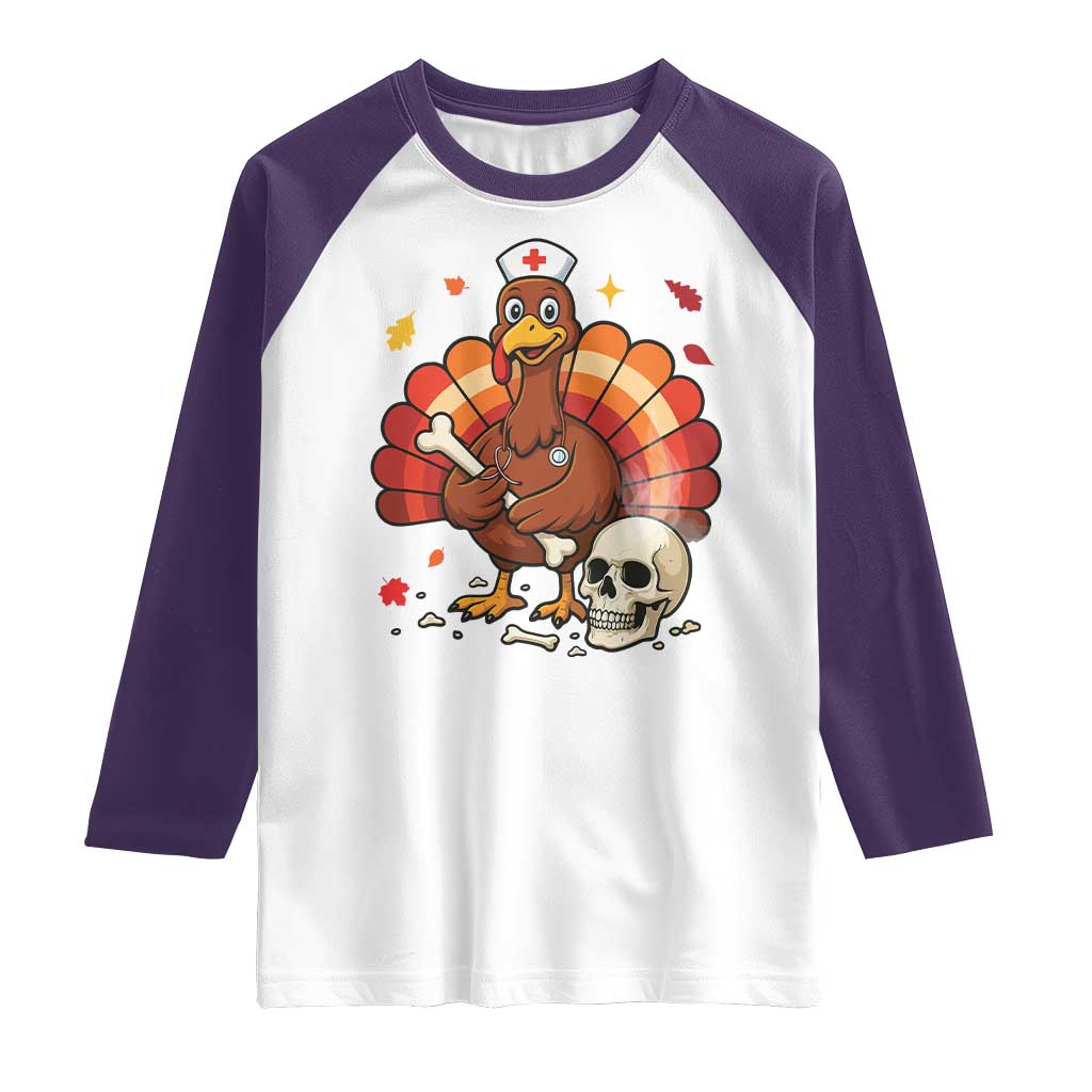 Funny Thanksgiving Nurse Turkey Raglan Shirt Fall RN - Wonder Print Shop