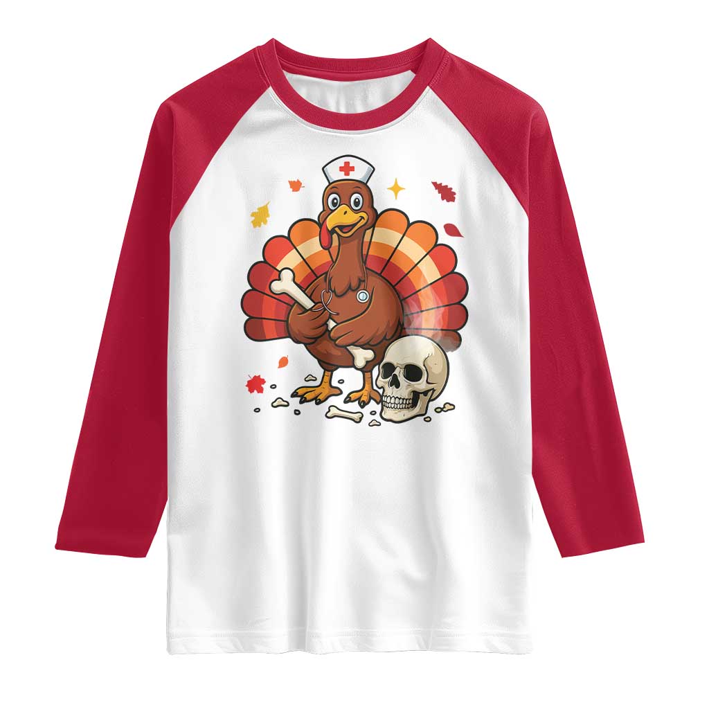 Funny Thanksgiving Nurse Turkey Raglan Shirt Fall RN - Wonder Print Shop