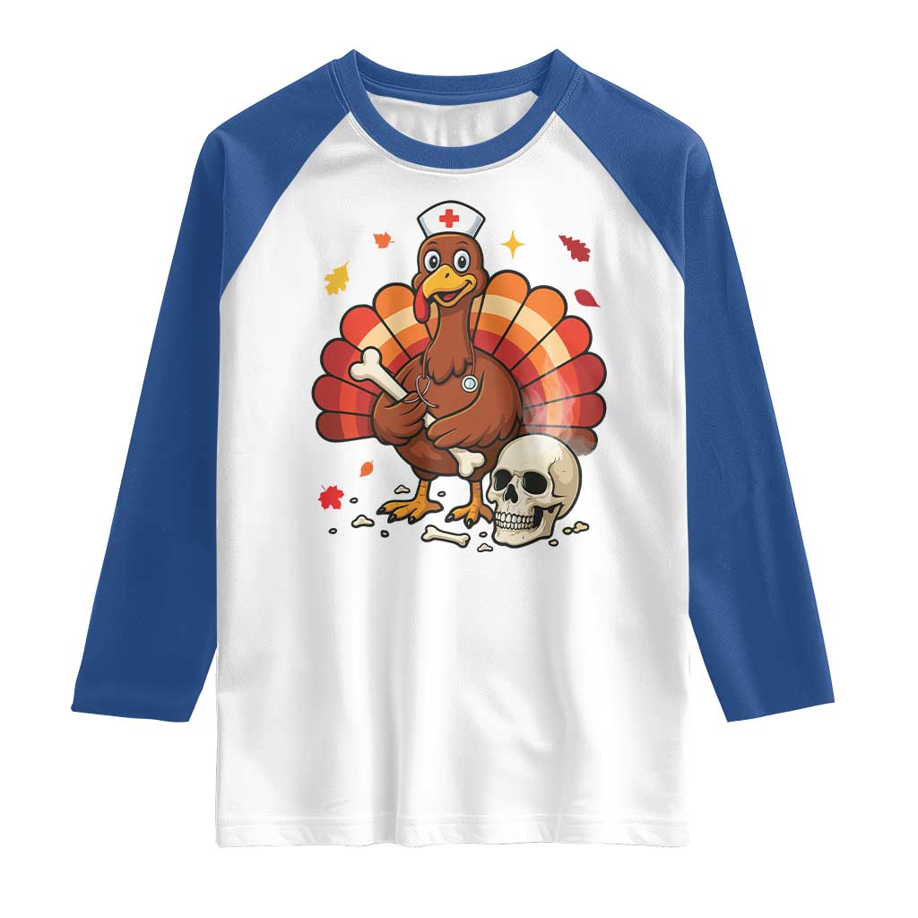 Funny Thanksgiving Nurse Turkey Raglan Shirt Fall RN - Wonder Print Shop