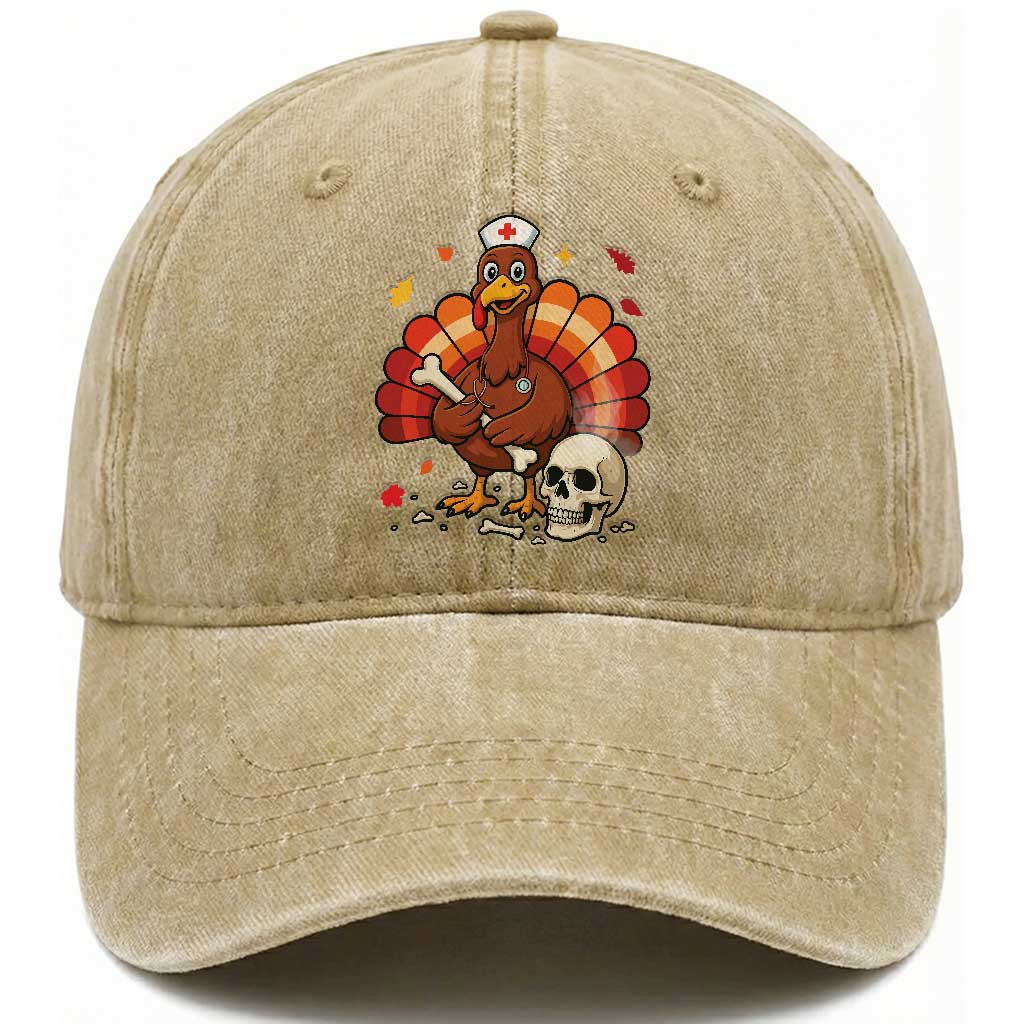 Funny Thanksgiving Nurse Turkey Washed Cotton Baseball Cap Fall RN