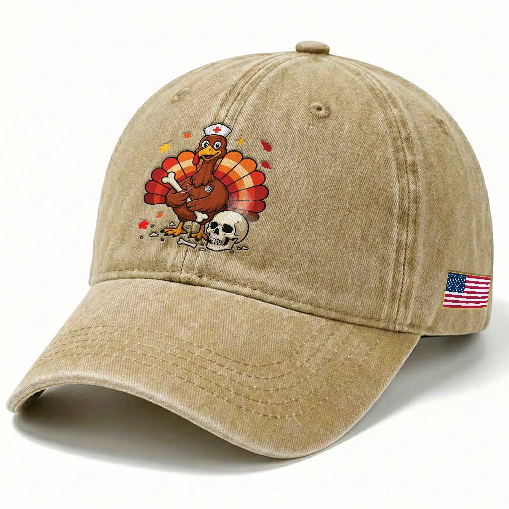 Funny Thanksgiving Nurse Turkey Washed Cotton Baseball Cap Fall RN