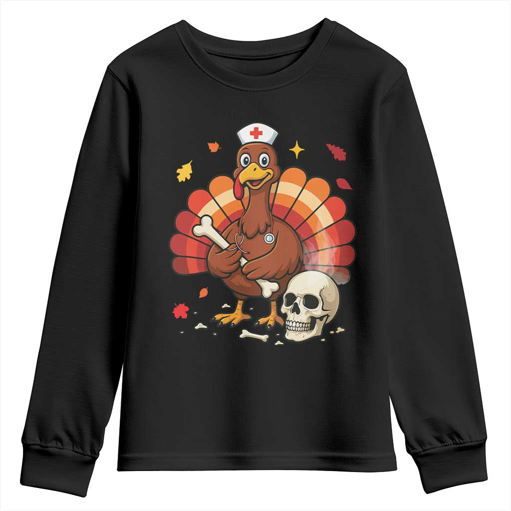 Funny Thanksgiving Nurse Turkey Youth Sweatshirt Fall RN - Wonder Print Shop