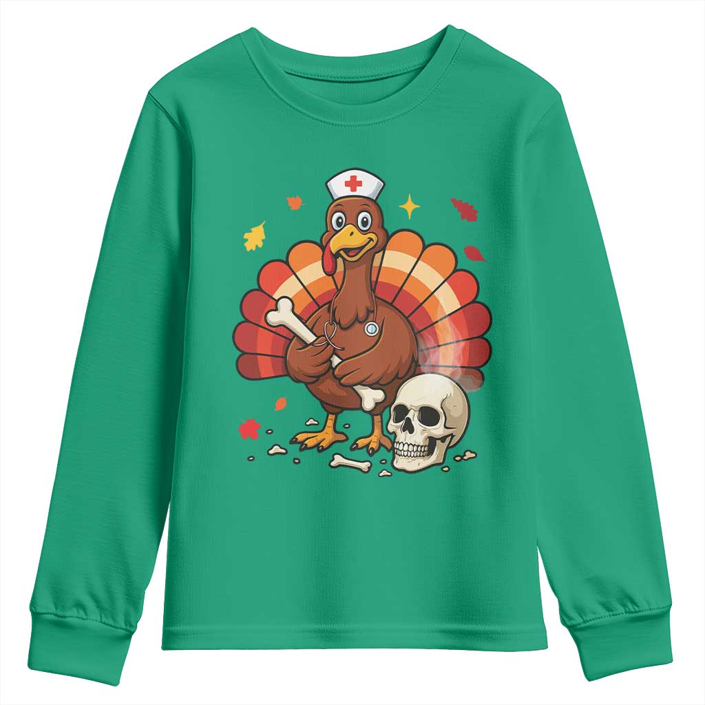 Funny Thanksgiving Nurse Turkey Youth Sweatshirt Fall RN - Wonder Print Shop
