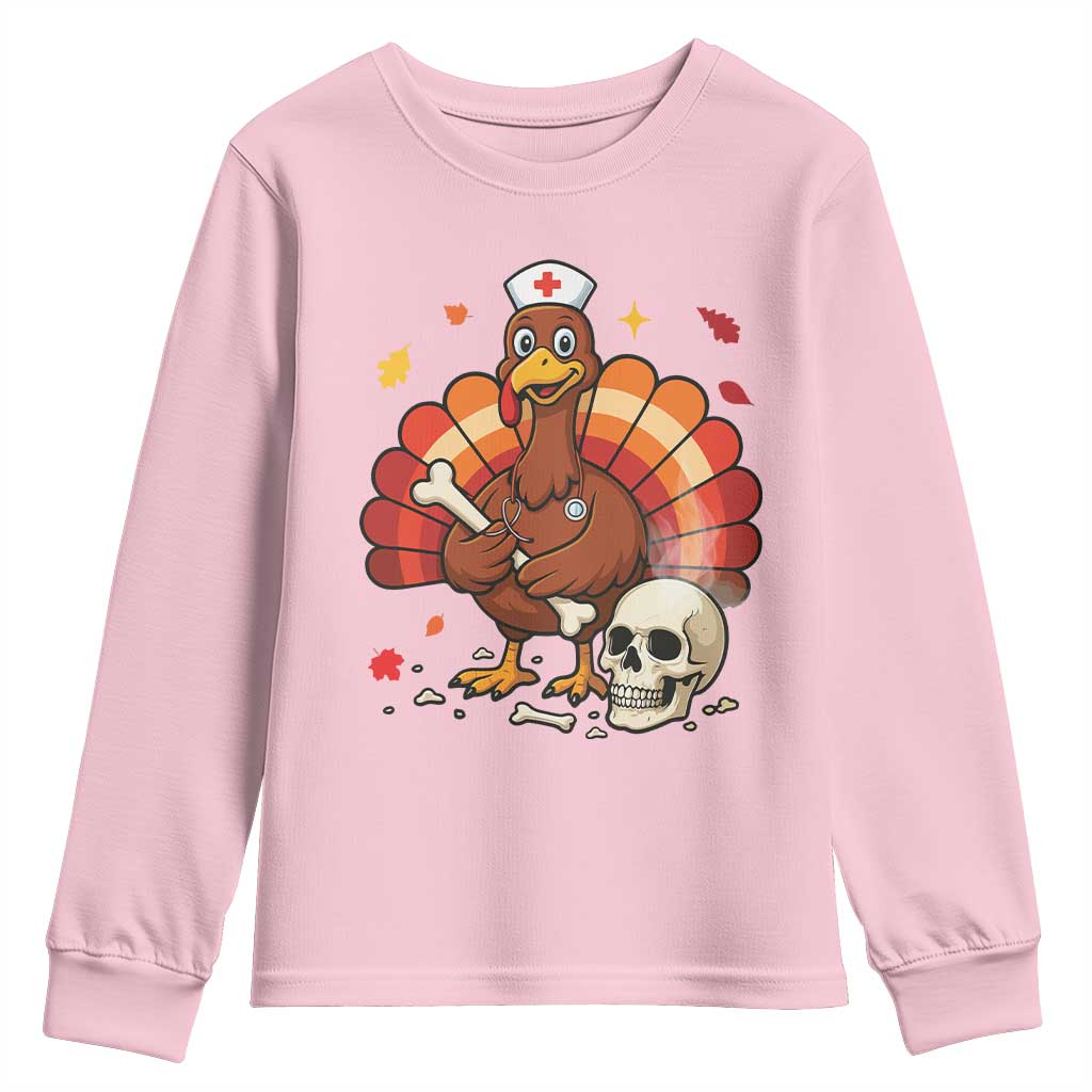 Funny Thanksgiving Nurse Turkey Youth Sweatshirt Fall RN - Wonder Print Shop