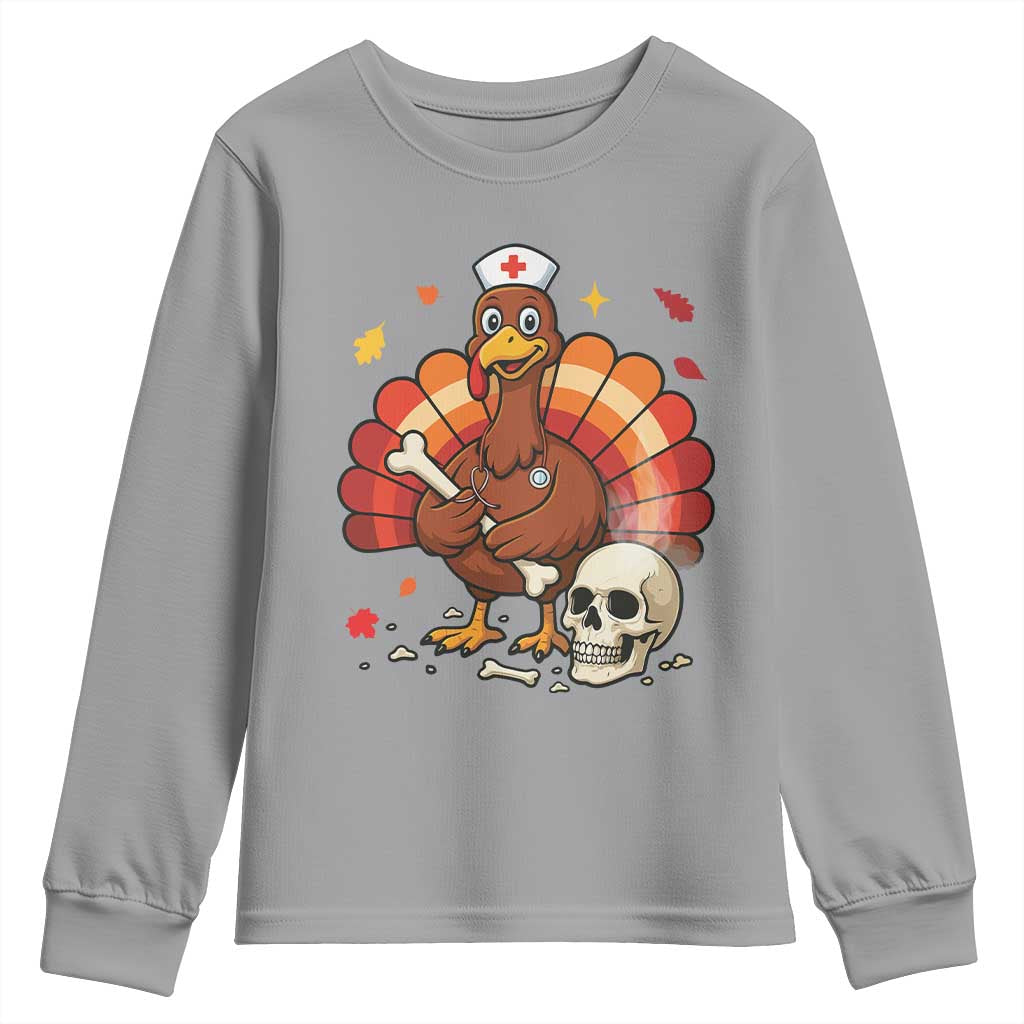 Funny Thanksgiving Nurse Turkey Youth Sweatshirt Fall RN - Wonder Print Shop