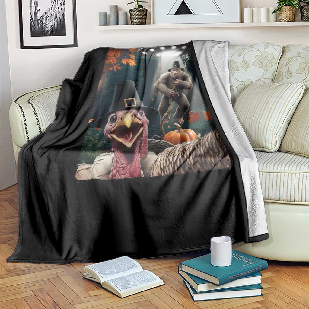 Thanksgiving Funny Bigfoot Turkey Selfie Throw Blanket - Wonder Print Shop