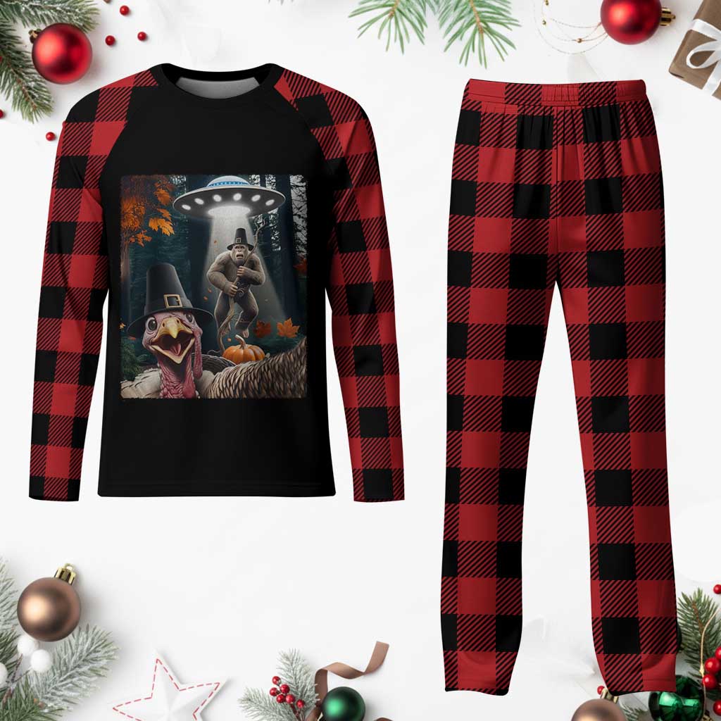 Thanksgiving Funny Bigfoot Turkey Selfie Plaid Pajama Set - Wonder Print Shop