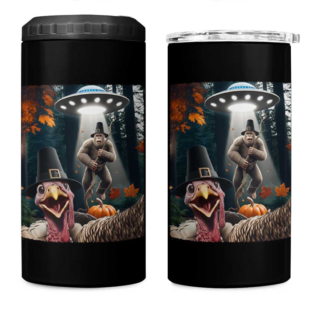 Thanksgiving Funny Bigfoot Turkey Selfie 4 in 1 Can Cooler Tumbler - Wonder Print Shop