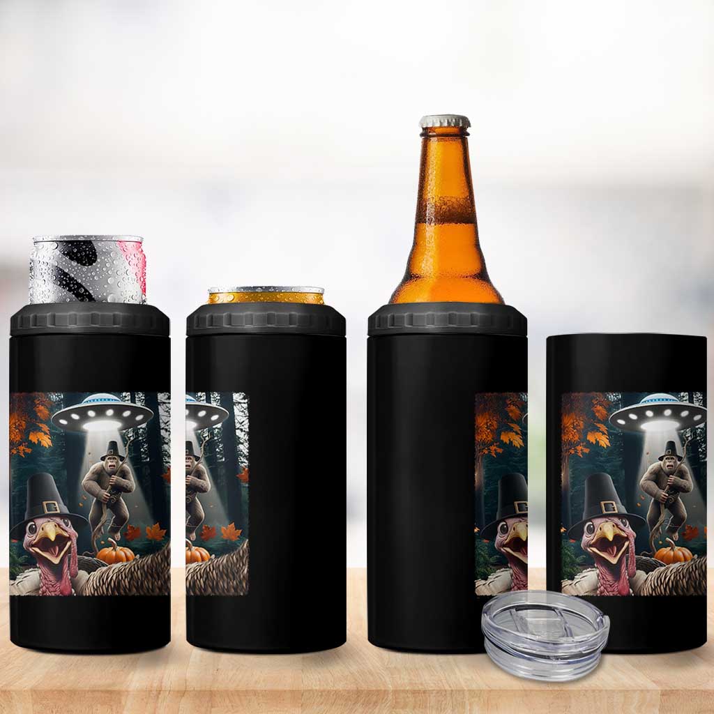 Thanksgiving Funny Bigfoot Turkey Selfie 4 in 1 Can Cooler Tumbler - Wonder Print Shop