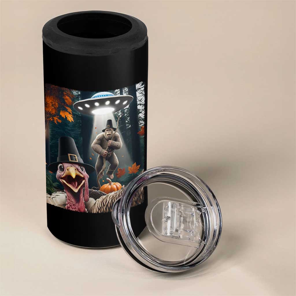 Thanksgiving Funny Bigfoot Turkey Selfie 4 in 1 Can Cooler Tumbler - Wonder Print Shop