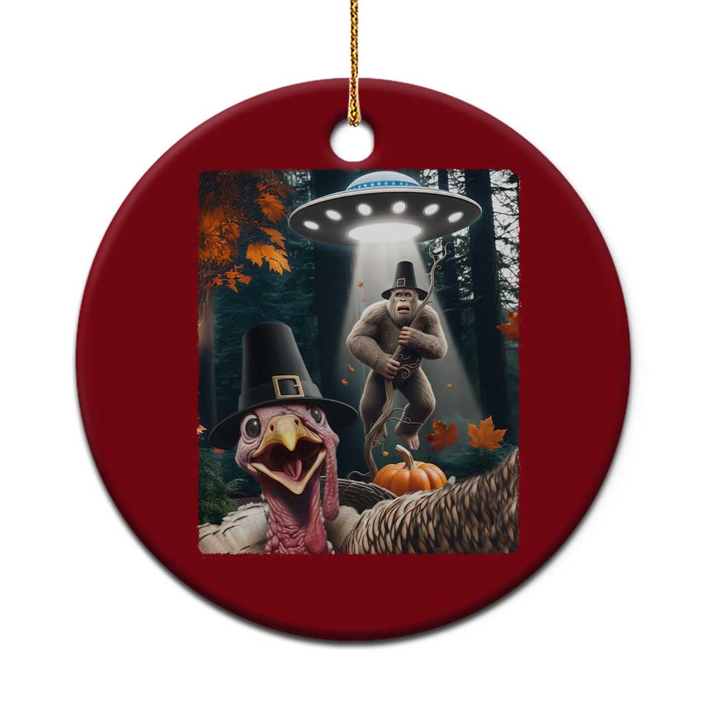 Thanksgiving Funny Bigfoot Turkey Selfie Ceramic Ornament - Wonder Print Shop