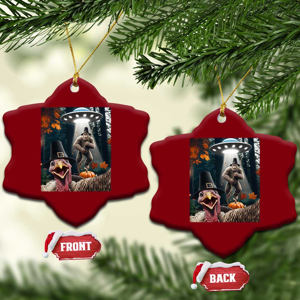 Thanksgiving Funny Bigfoot Turkey Selfie Ceramic Ornament - Wonder Print Shop