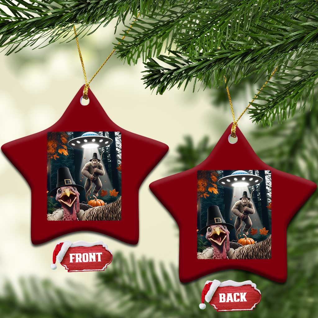 Thanksgiving Funny Bigfoot Turkey Selfie Ceramic Ornament - Wonder Print Shop