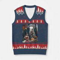 Thanksgiving Funny Bigfoot Turkey Selfie V-Neck Knit Sweater Vest - Wonder Print Shop
