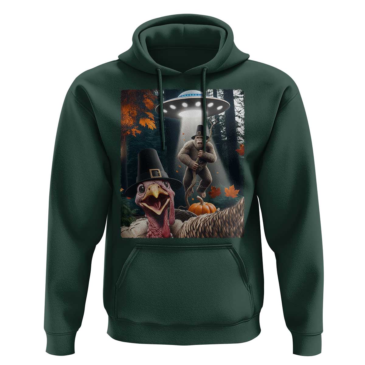 Thanksgiving Funny Bigfoot Turkey Selfie Hoodie - Wonder Print Shop