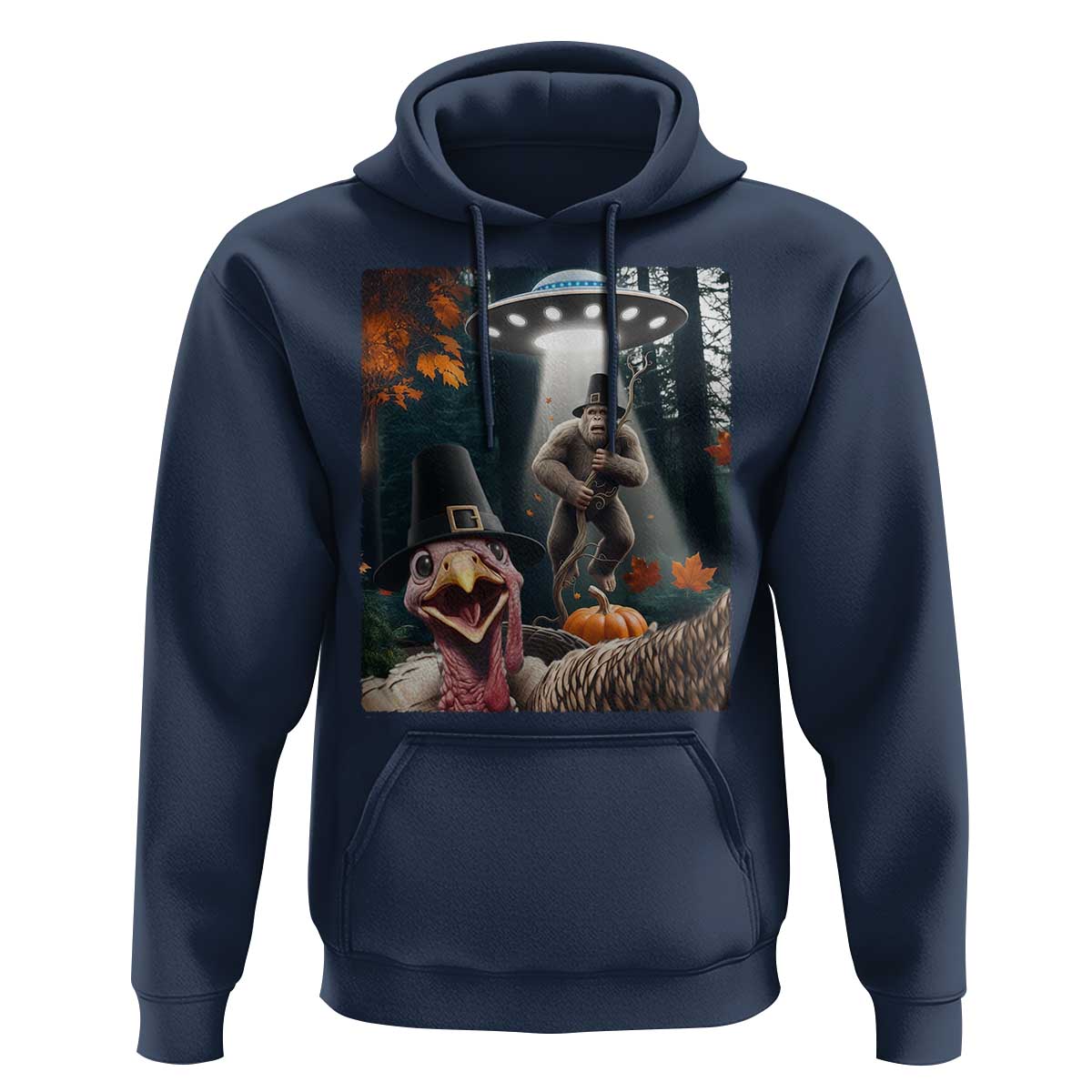 Thanksgiving Funny Bigfoot Turkey Selfie Hoodie - Wonder Print Shop