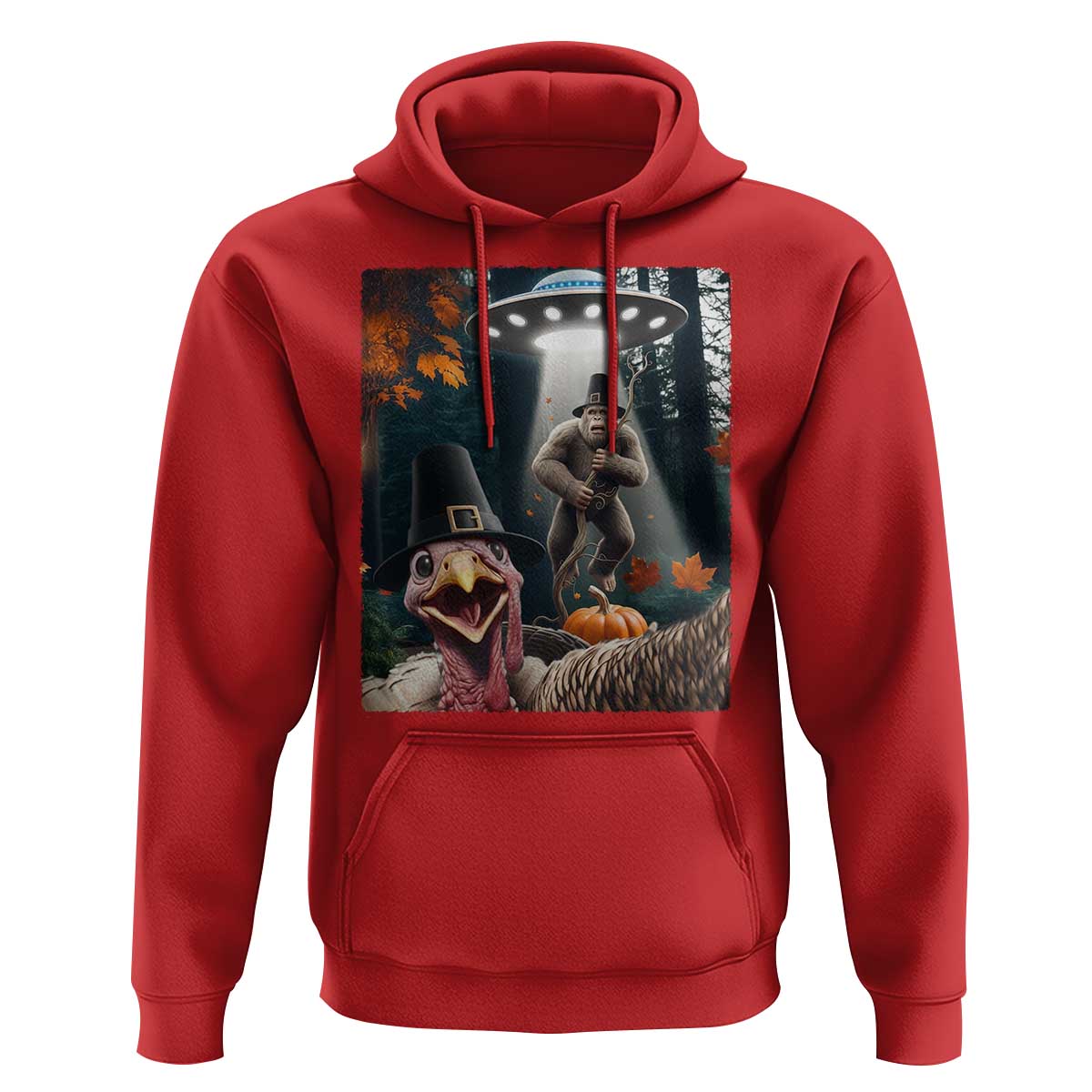 Thanksgiving Funny Bigfoot Turkey Selfie Hoodie - Wonder Print Shop