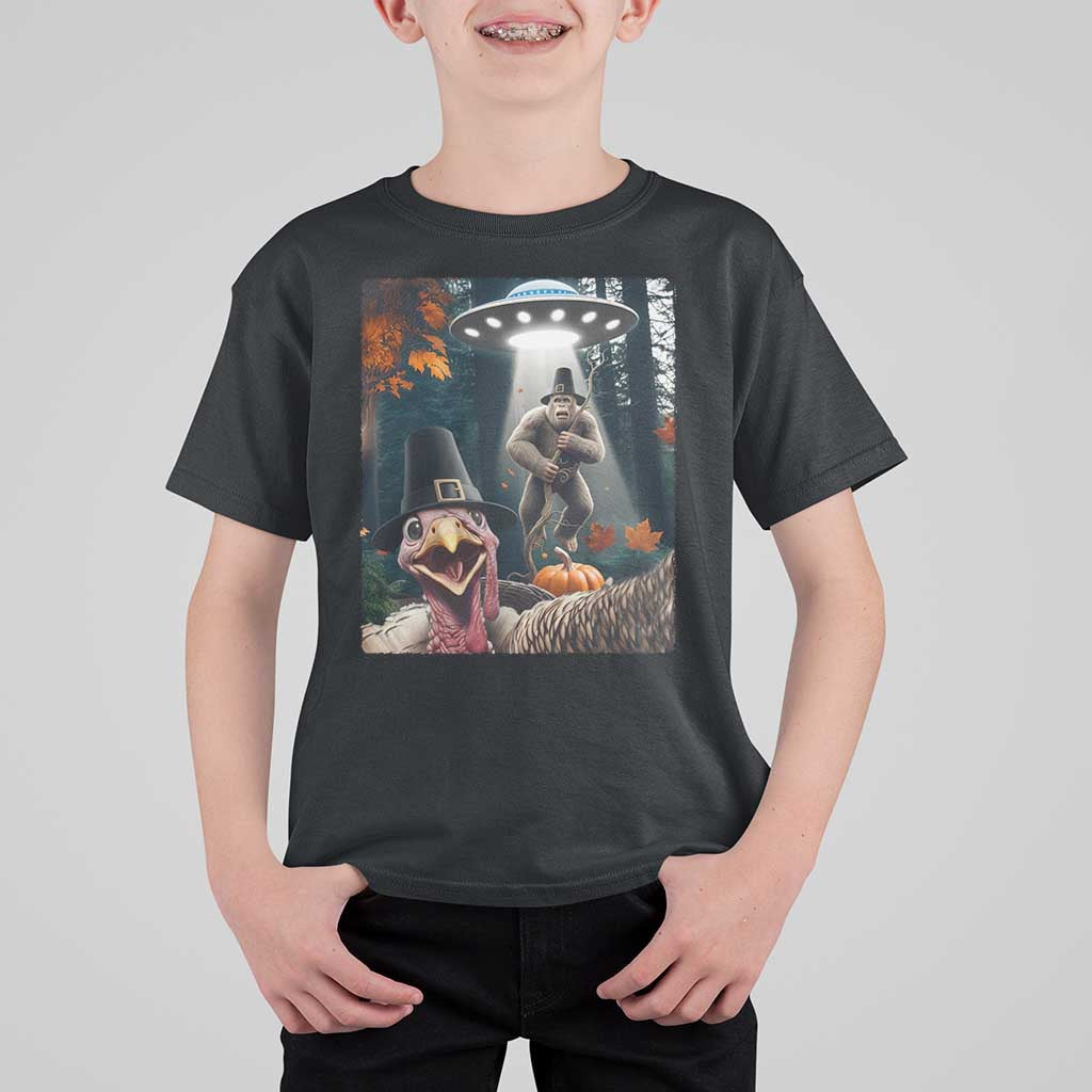 Thanksgiving Funny Bigfoot Turkey Selfie T Shirt For Kid - Wonder Print Shop