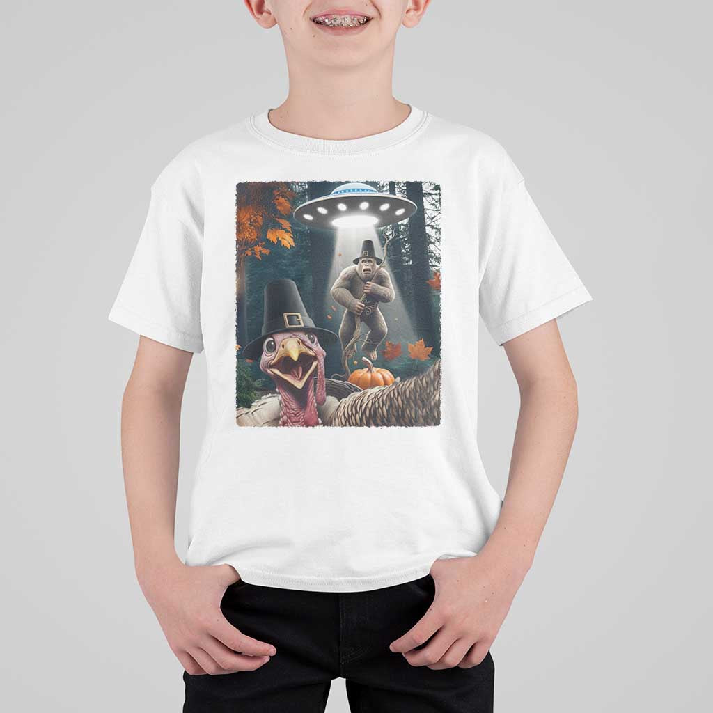 Thanksgiving Funny Bigfoot Turkey Selfie T Shirt For Kid - Wonder Print Shop