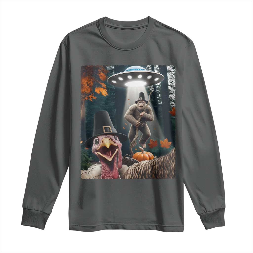 Thanksgiving Funny Bigfoot Turkey Selfie Long Sleeve Shirt - Wonder Print Shop
