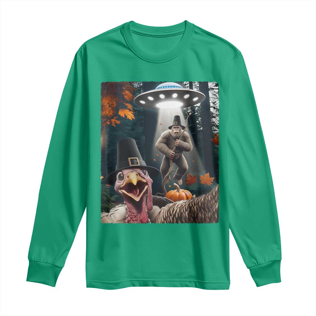 Thanksgiving Funny Bigfoot Turkey Selfie Long Sleeve Shirt - Wonder Print Shop
