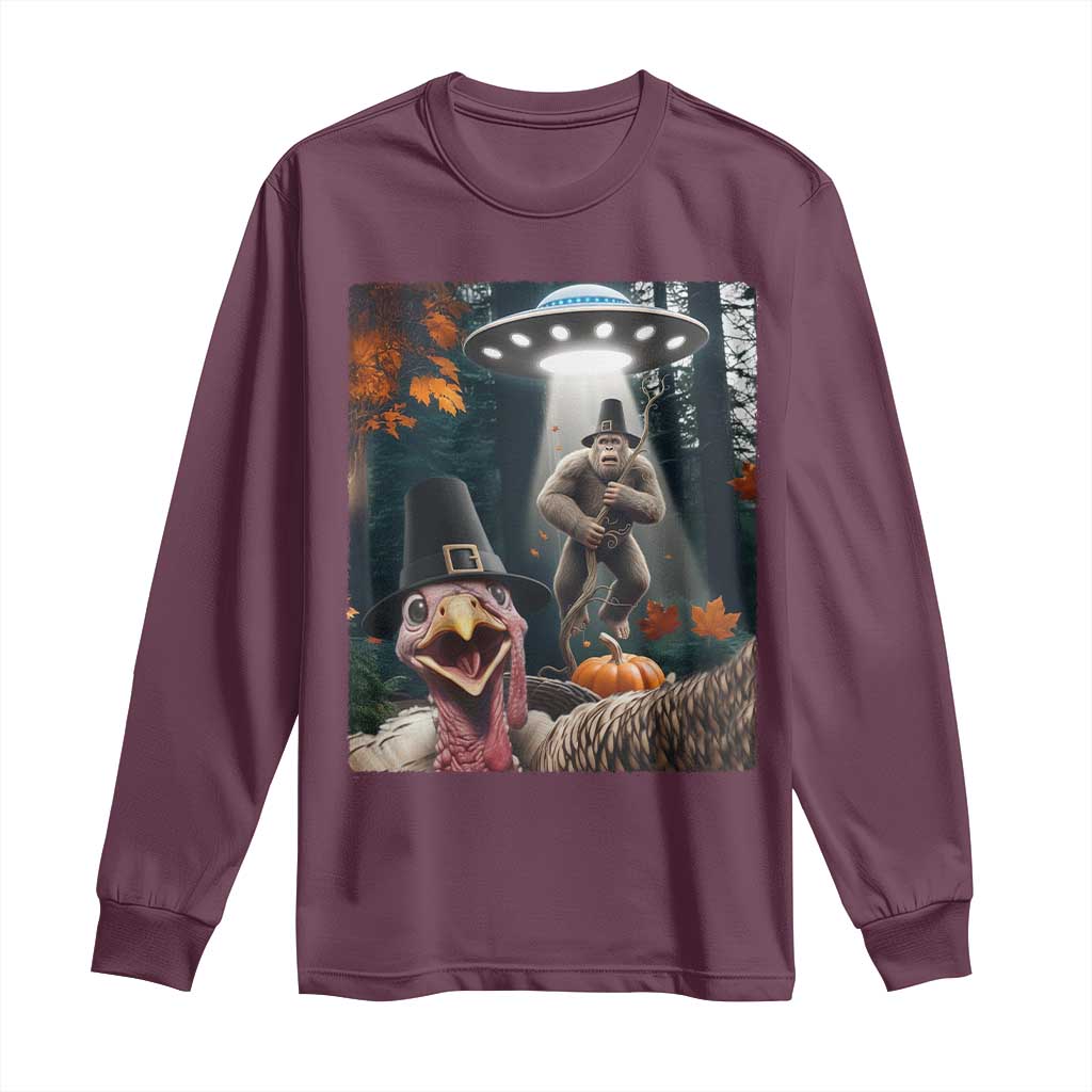 Thanksgiving Funny Bigfoot Turkey Selfie Long Sleeve Shirt - Wonder Print Shop