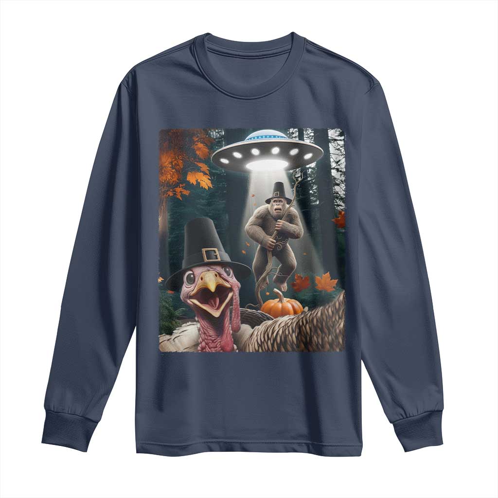 Thanksgiving Funny Bigfoot Turkey Selfie Long Sleeve Shirt - Wonder Print Shop