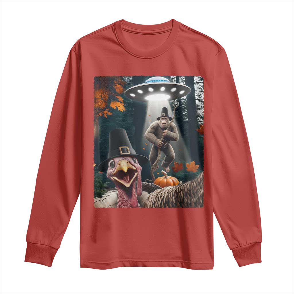 Thanksgiving Funny Bigfoot Turkey Selfie Long Sleeve Shirt - Wonder Print Shop