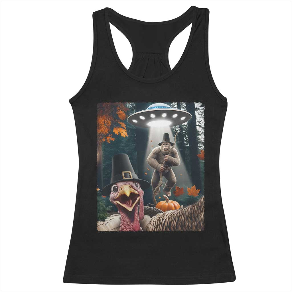 Thanksgiving Funny Bigfoot Turkey Selfie Racerback Tank Top - Wonder Print Shop