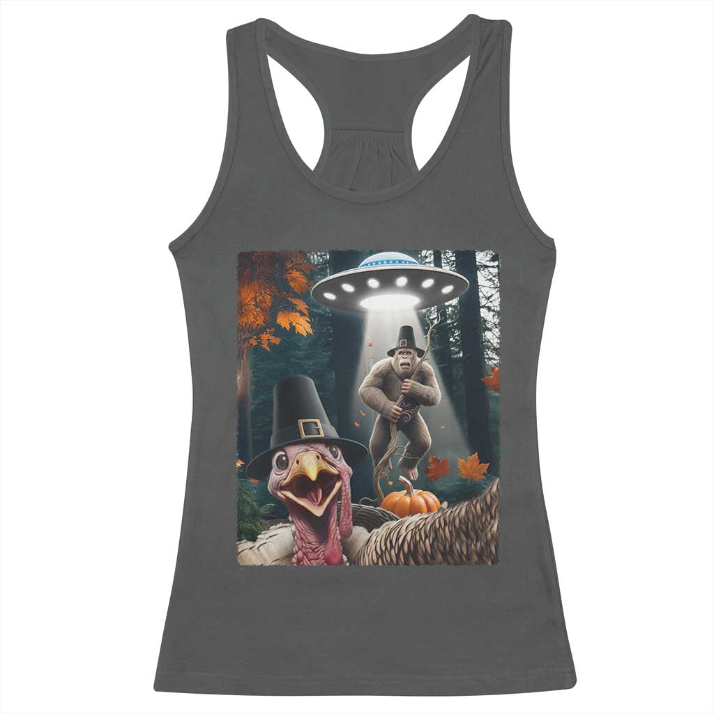 Thanksgiving Funny Bigfoot Turkey Selfie Racerback Tank Top - Wonder Print Shop