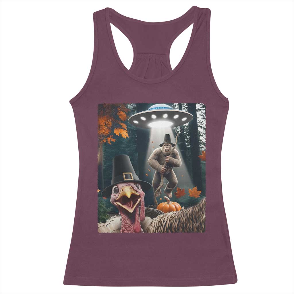 Thanksgiving Funny Bigfoot Turkey Selfie Racerback Tank Top - Wonder Print Shop