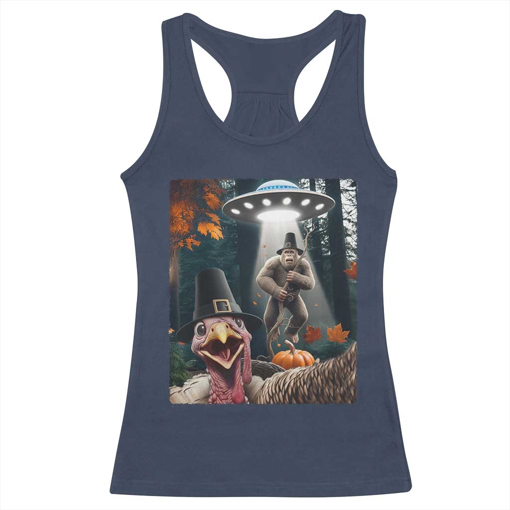 Thanksgiving Funny Bigfoot Turkey Selfie Racerback Tank Top - Wonder Print Shop
