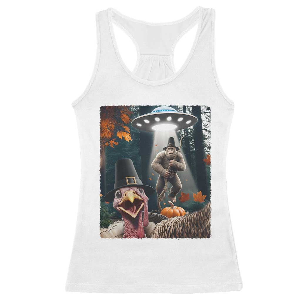 Thanksgiving Funny Bigfoot Turkey Selfie Racerback Tank Top - Wonder Print Shop