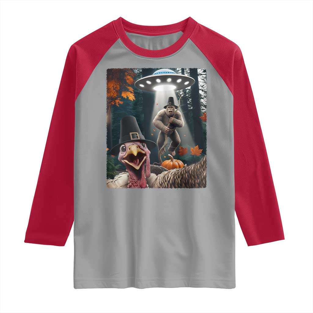 Thanksgiving Funny Bigfoot Turkey Selfie Raglan Shirt - Wonder Print Shop